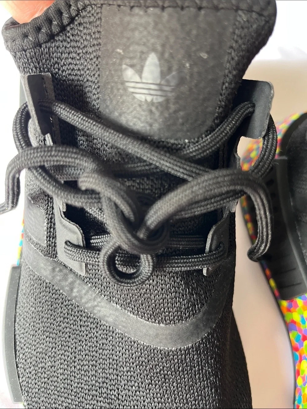 adidas Kids Black Sneakers with Rainbow Sole Accent